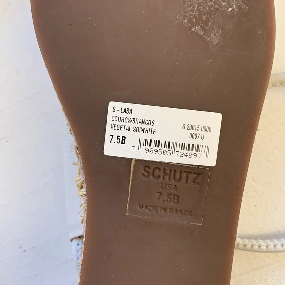 SCHUTZ White Leather Espadrille Flats with Braided Toe